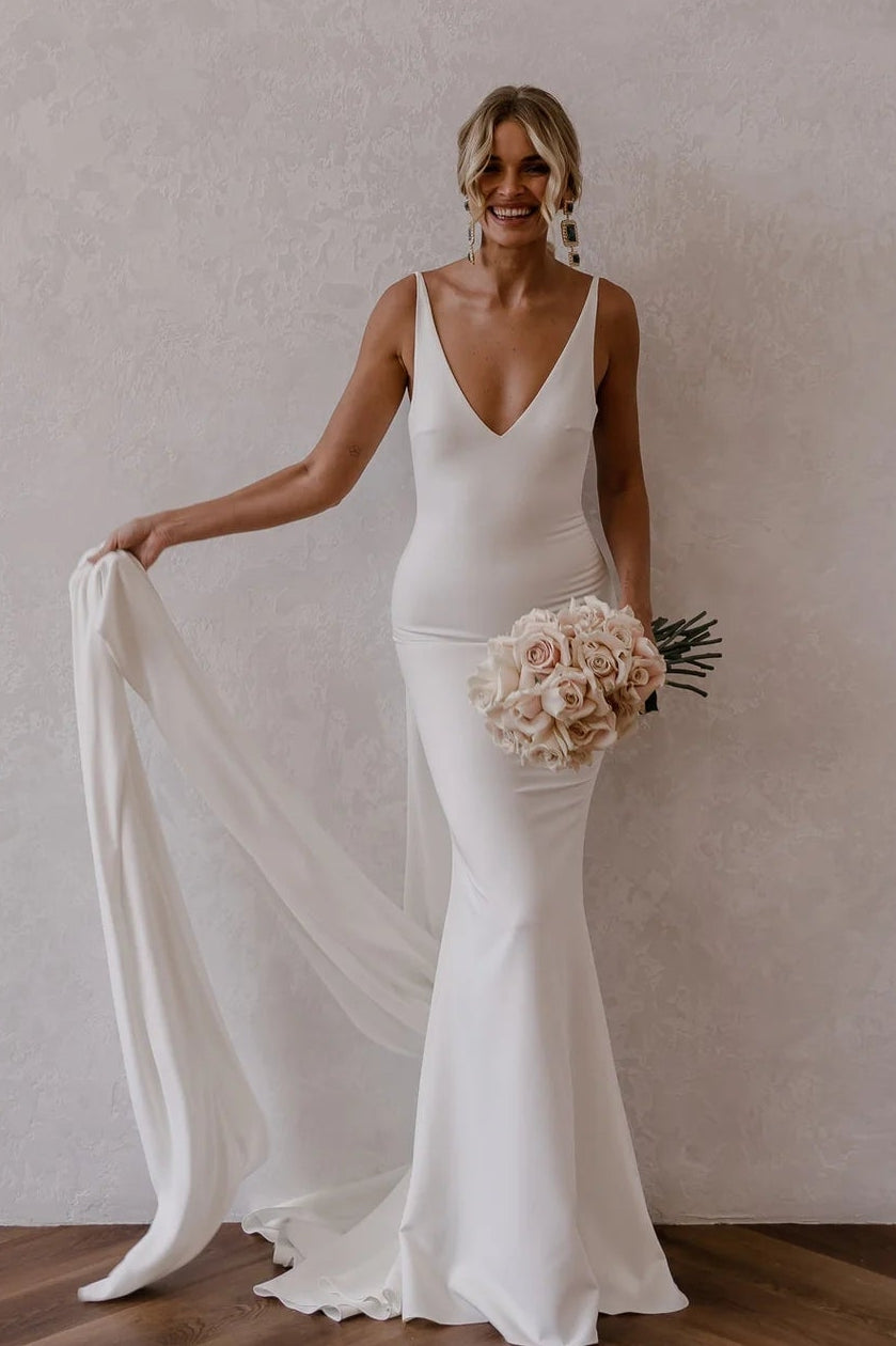 Mermaid Deep V-Neck Backless Long Wedding Dress TANYA BRIDAL Mermaid Deep V-Neck Backless Long Wedding Dress TANYA BRIDAL
