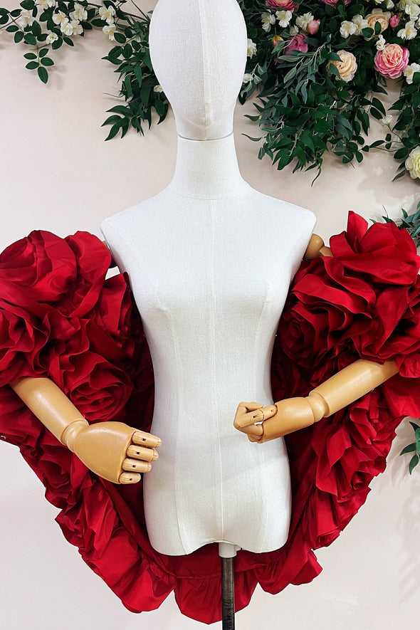 Red 3D Rose Flower Wedding Cape Luxury Bride Unique Wrap