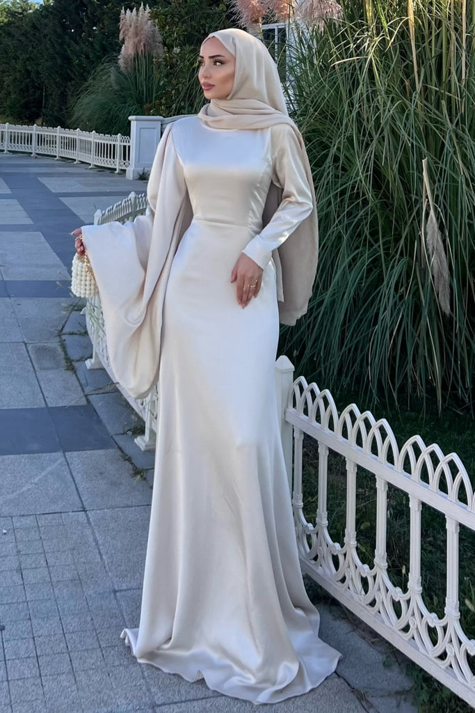 DZ9458 Soft Satin Simple Arabic Wedding Dress – TANYA BRIDAL