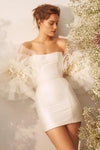 Sheath Mini Short Wedding Dresses With Flowers Sleeves DW898