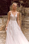 Tulle Lace V Neck A Line Floor Length Wedding Dress