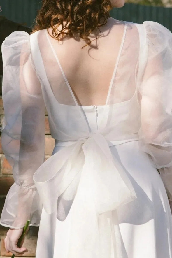 Wedding Cover Up Sheer Organza Wrap Top With Volume Sleeves