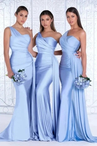 One Shoulder Light Blue Long Bridesmaid Dress TANYA BRIDAL One Shoulder Light Blue Long Bridesmaid Dress TANYA BRIDAL