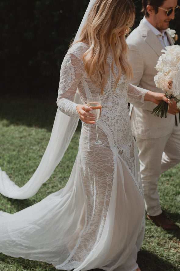 Lace Bohemian Wedding Dress Long Sleeves