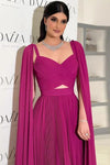 Arabic Fuchsia Chiffon Dubai Evening Dresses With Cape