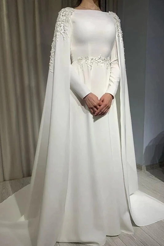 Muslim Wedding Dress With Cape A Line Long Sleeves