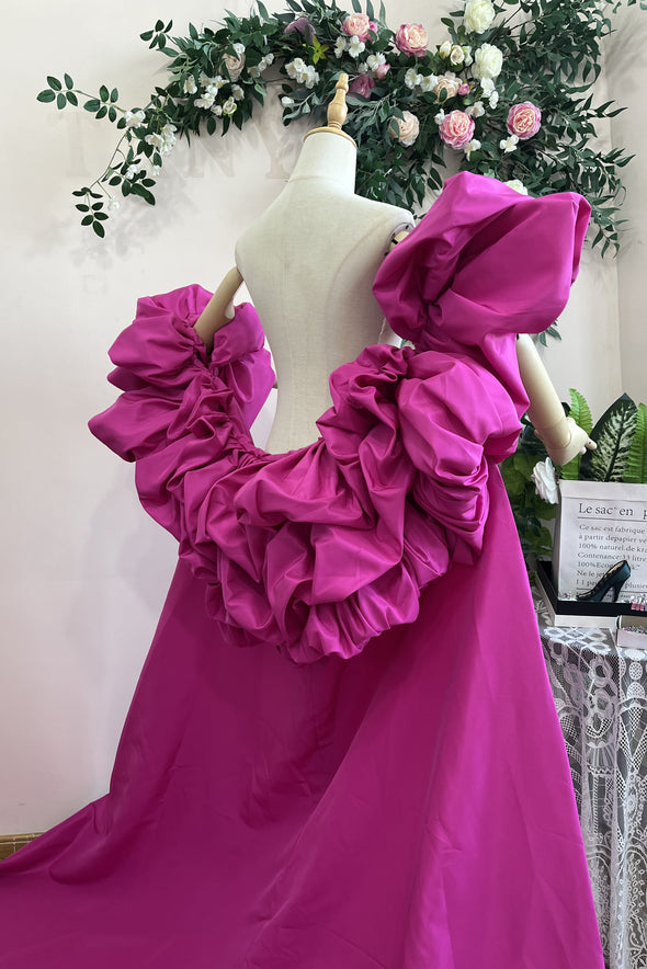 Fuchsia Taffeta Evening Dress Cape Fashionable DJ301