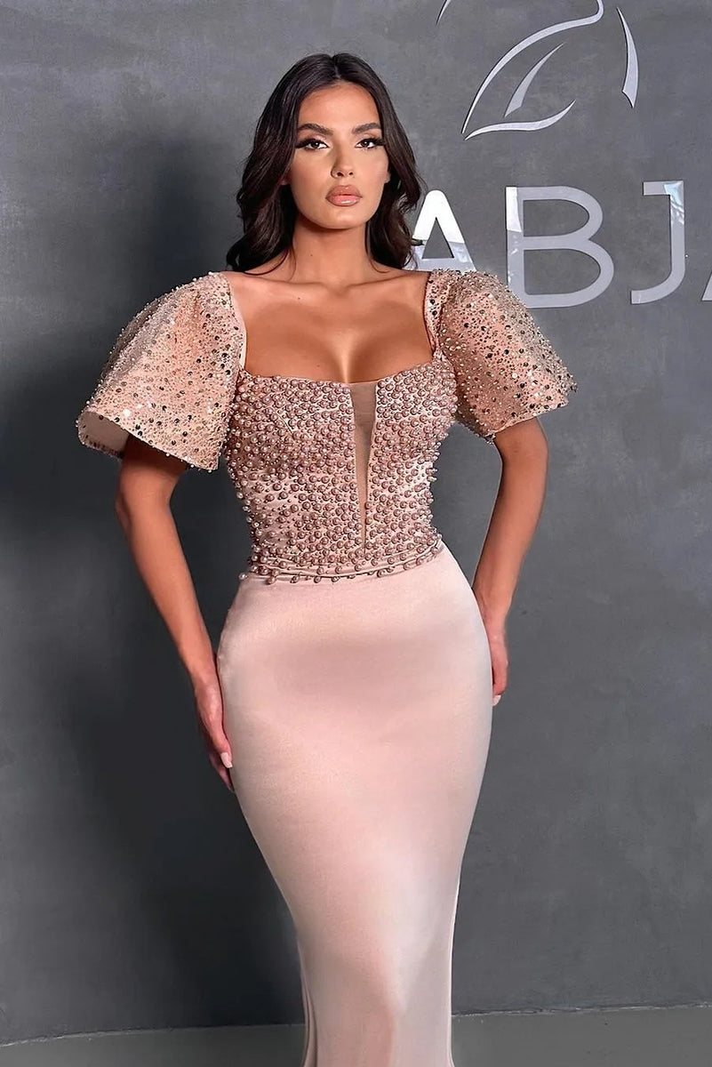 Amazing Pearls Mermaid Prom Dresses Beaded Sheer Plunging Neckline ...