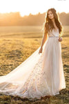 #DZ9363 Boho Embroidery Lace Wedding Dresses For Bride