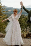 #DZ9329 Half Flutter Sleeves Boho Plunge V Bridal Gowns