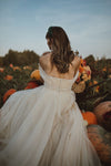 Nude Bohemian Tulle off Shoulder Wedding Dress