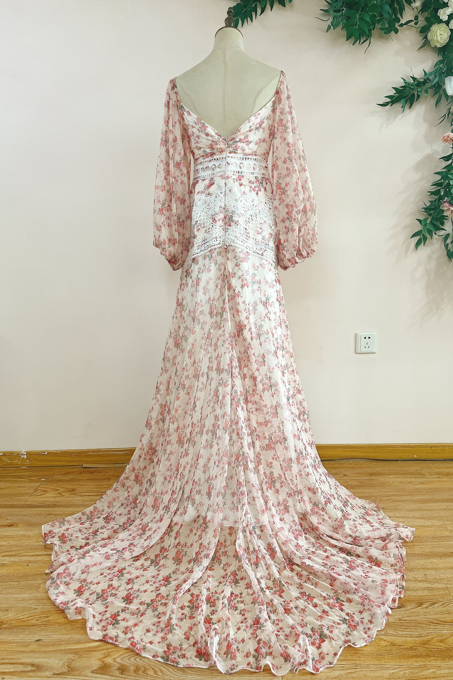 Printed Floral Chiffon Boho Wedding Dress TANYA BRIDAL Printed Floral Chiffon Boho Wedding Dress TANYA BRIDAL