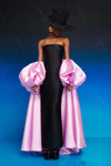 Black Sheath Prom Dresses With Pink Satin Cape Maxi Gowns DE006