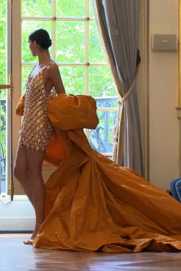Orange Taffeta Fashion Cape With Long Train Outfit Jacket Chic ZJ164