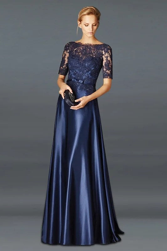 Navy Blue Mother Of The Bride Dress A-line Half Sleeves 242231326 TANYA BRIDAL Navy Blue Mother Of The Bride Dress A-line Half Sleeves 242231326 TANYA BRIDAL