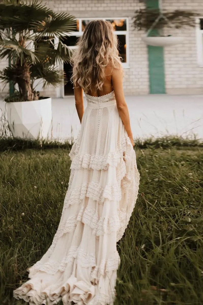 Bohemian Halter Backless Illusion Wedding Dresses A-Line TANYA BRIDAL Bohemian Halter Backless Illusion Wedding Dresses A-Line TANYA BRIDAL