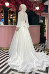 Chiffon Appliques Beaded Long Sleeve Muslim Wedding Dresses