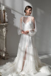 Two Pieces Long Wedding Dress Slit Inside Tulle Outfit