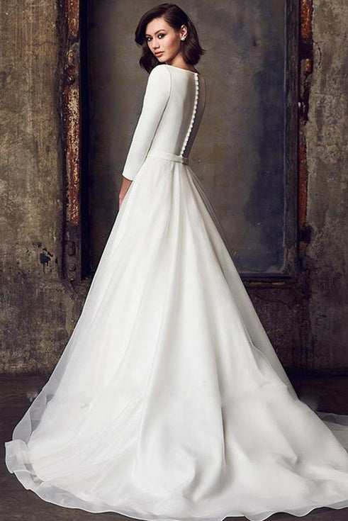 Modest Muslim Bridal Dress Full Sleeves With Pockets
