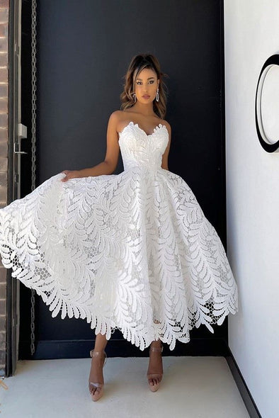 A Line White Leaf Lace Homecoming Dress 242231603