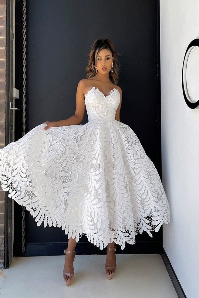 A Line White Leaf Lace Homecoming Dress 242231603 - A Line White Leaf Lace Homecoming Dress 242231603 -