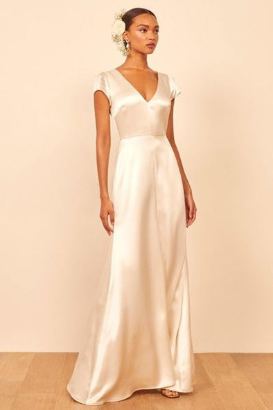 V Neck Short Sleeves A Line Simple Wedding Dresses 242221706