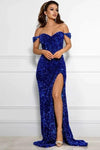 Sequins Prom Dresses Off Shoulder Split Side