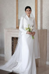 Stand Neck Long Sleeves Wedding Dress Modest Bridal Gown