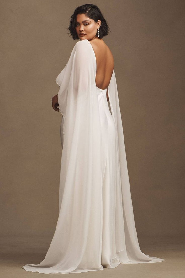 DZ9376 Long Wedding Dress Backless With Cape Sleeves TANYA BRIDAL DZ9376 Long Wedding Dress Backless With Cape Sleeves TANYA BRIDAL