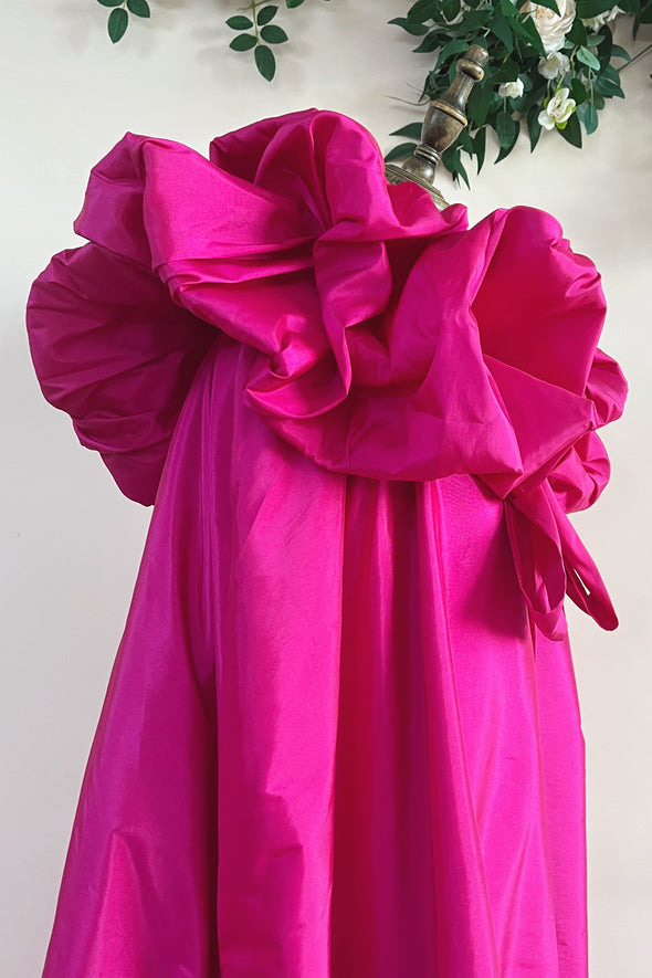 Hot Pink Fuchsia Long Taffeta Evening Cape Outfit