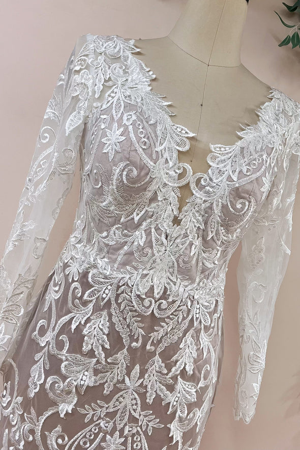 Backless Lace Long Sleeve Mermaid Wedding Dress TBW65