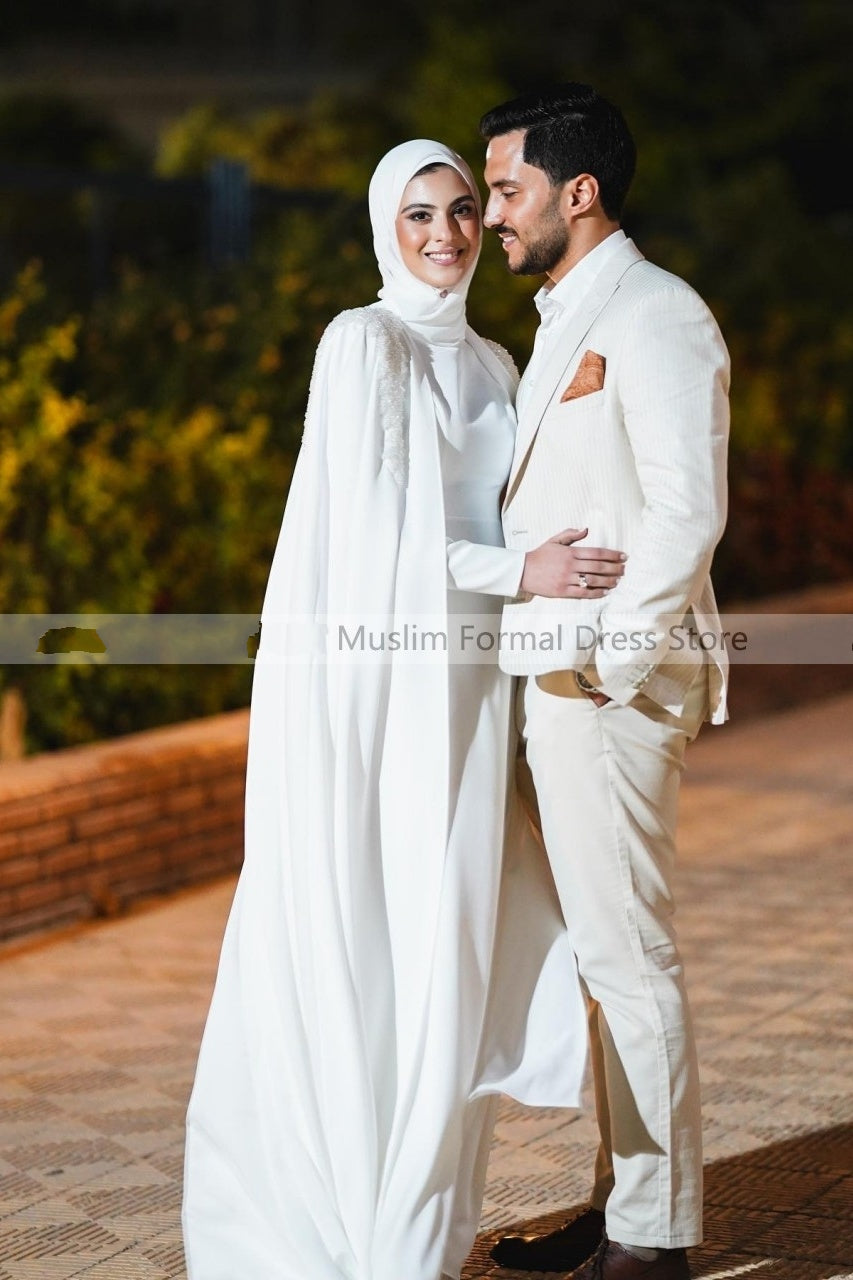 Modest Muslim White Wedding Dresses with Cape TANYA BRIDAL Modest Muslim White Wedding Dresses with Cape TANYA BRIDAL
