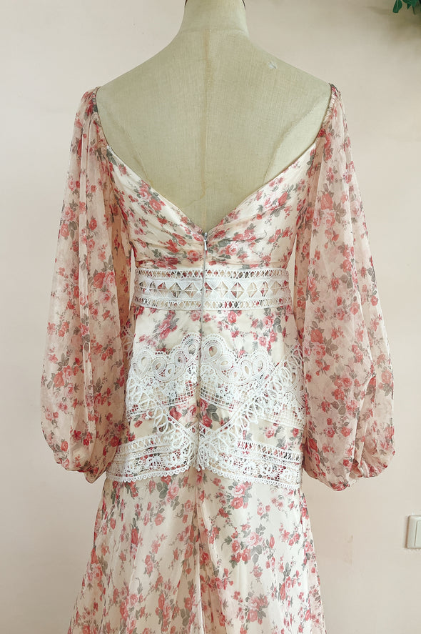 Printed Floral Chiffon Boho Wedding Dress