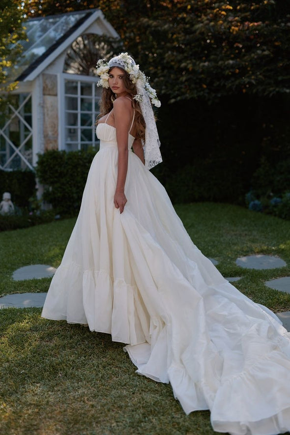 #DZ9356 Vintage Taffeta A Line Long Ruffles Wedding Dress