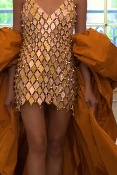 Orange Taffeta Fashion Cape With Long Train Outfit Jacket Chic ZJ164