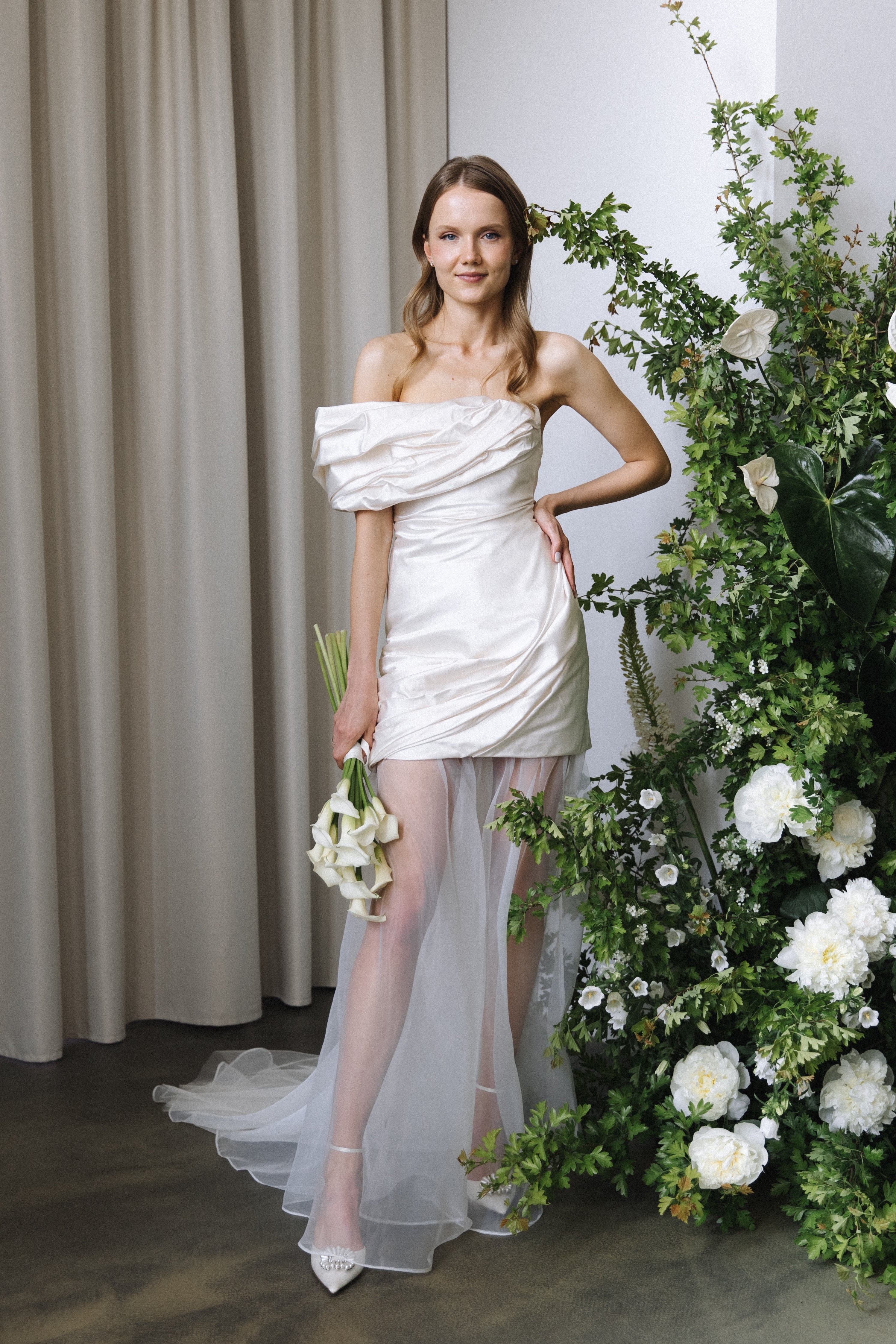 one shoulder organza wedding dress 2023 One Shoulder Organza One Shoulder wedding dress with Sweetheart Neckline, A-Line Silhouette, Zipper Closure, Court Train, and Princess Style -