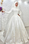 Luxury Muslim A Line Wedding Dress High Neck Long Flare Sleeves TBW75