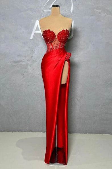 Elegant Red Mermaid Evening Dress Beadings Off Shoulder