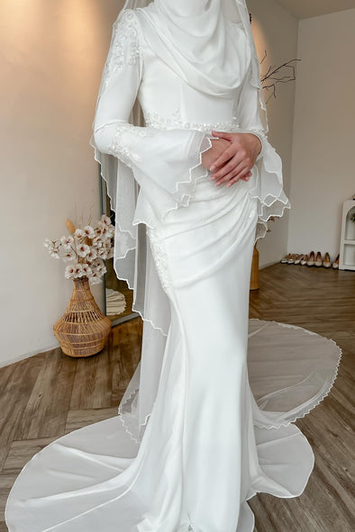 #DZ9315 Romantic Mermaid Muslim Wedding Dress With Beads