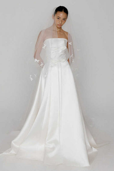 Satin A Line Floor Length Wedding Dress With Veil