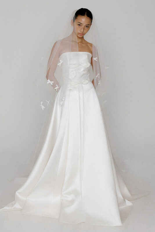 Satin A Line Floor Length Wedding Dress With Veil - Satin A Line Floor Length Wedding Dress With Veil -