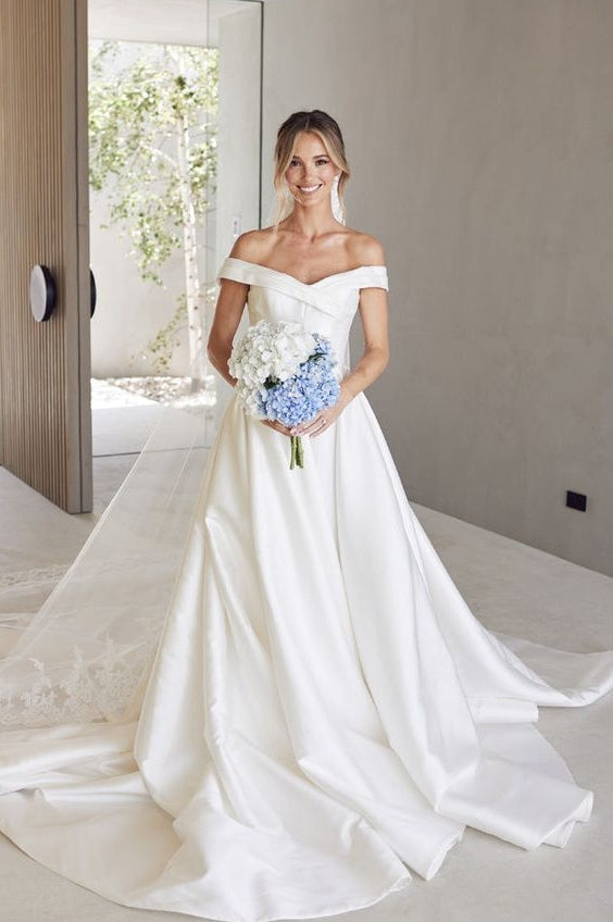 Elegant Long Satin Wedding Dress With Big Train TANYA BRIDAL Elegant Long Satin Wedding Dress With Big Train TANYA BRIDAL