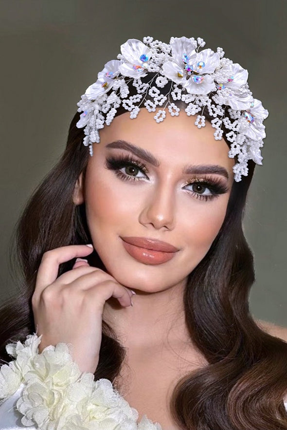 HP675  Bride Luxury Accessories White Resin Leaves Colorful Rhinestone Hair Hoop