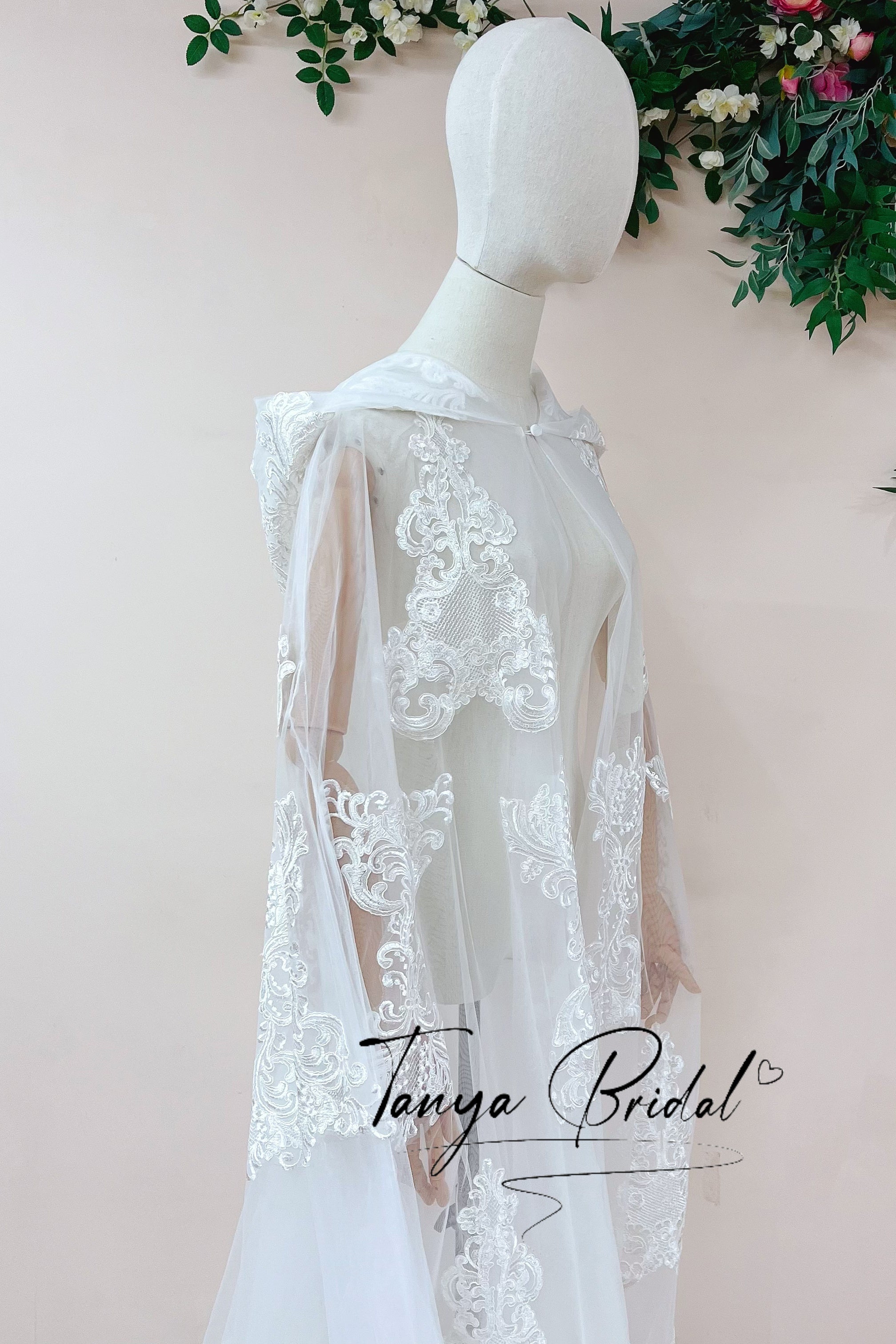 Elegant Lace Wedding Cape With Hood ZJ085 TANYA BRIDAL Elegant Lace Wedding Cape With Hood ZJ085 TANYA BRIDAL