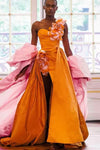 Orange Taffeta Fashion Cape With Long Train Outfit Jacket Chic ZJ164
