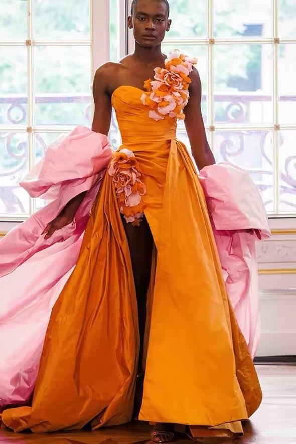 Orange Taffeta Fashion Cape With Long Train Outfit Jacket Chic ZJ164