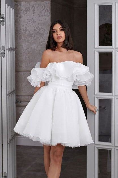 White Short Mini Ruffles Party Dress Homecoming Gowns 24372055 – TANYA BRIDAL
