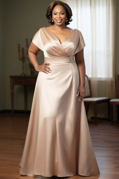Champagne A Line V Neck Plus Size Mother Of The Bride Dress