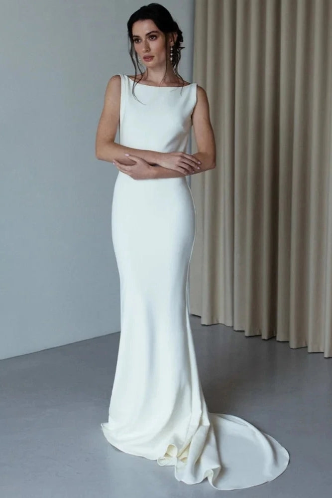 Backless Long Simple Soft Satin Wedding Dress – TANYA BRIDAL
