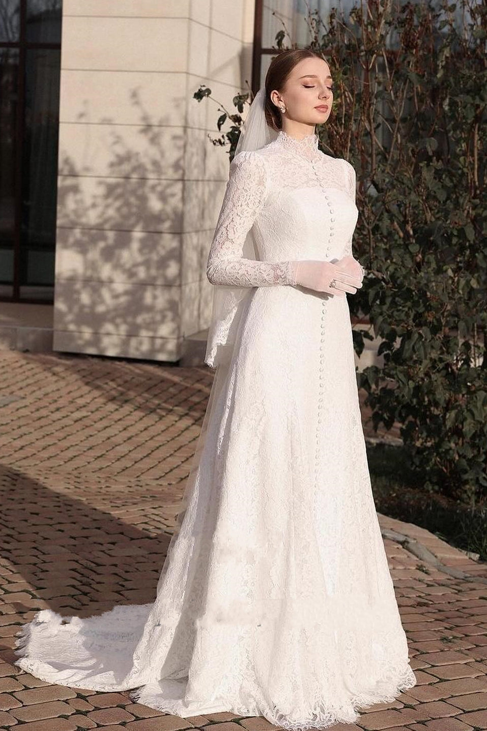 Wedding Gowns High Neck Buttons Formal Bride Dress – TANYA BRIDAL